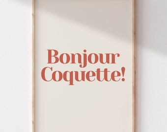 Bonjour Printable Wall Art | French Quote Poster | Coquette Room Decor | College Dorm Decor  | Preppy Room | Girly Wall Art | Retro Quote
