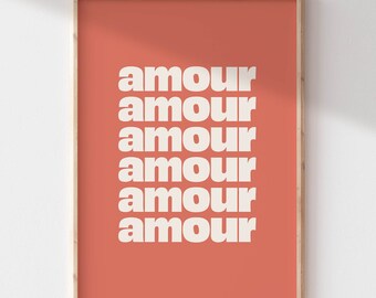 Amour Printable Wall Art | Red Dopamine Wall Art | Preppy Room | Indie Room | Teen Girl Wall Art | Love Maximalist Wall Art | French Word