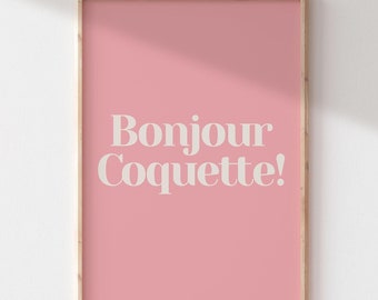 Bonjour Printable Wall Art | French Quote Poster | Coquette Room Decor | College Dorm Decor | Preppy Room | Girly Wall Art | Pastel Pink