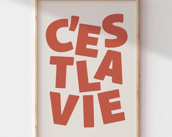 Cest La Vie Printable Wall Art | French Quote Print | Red French Poster | Dopamine Retro wall Art | Preppy Room | Cubicle Decor