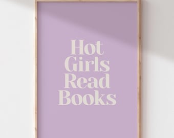 Hot Girls Read Books Printable Wall Art |  Purple Girly Bookish Poster | Book Reading Club Prints | Book Lover Retro Print | Bookshelf Decor