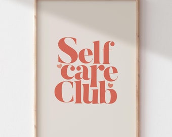 Self Care Club Printable Wall Art | Retro Red Self Care Wall Art | Self Care Quote | Teen Girl Wall Art | Preppy Room | College Dorm Decor