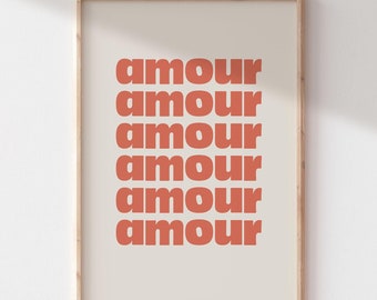 Amour Printable Wall Art | Red Dopamine Wall Art | Preppy Room | Indie Room | Teen Girl Wall Art | Love Maximalist Wall Art | French Word
