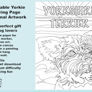 Printable Yorkshire Terrier Adult Coloring Page from Original Artwork for Digital Download