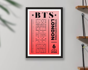 BTS 2026 UK Setlist Poster Print – Tottenham Stadium Gigs Concert Tour Live Gift