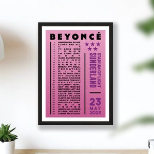 Beyonce 2023 Setlist Poster Prints UK Gig Concert Tour London Live Retro Vintage Design Set List Gift Sunderland 23/05/23