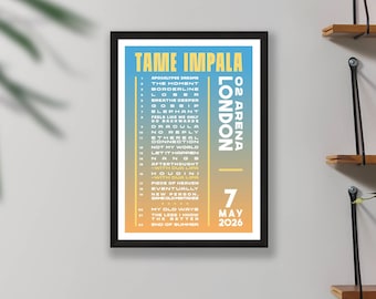 Tame Impala 2026 UK Tour Setlist Poster Print – Gigs Concert Arena Live Gift