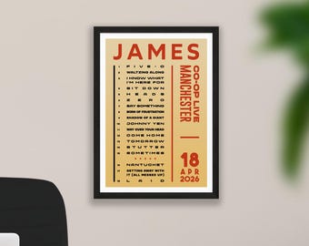 James 2026 UK Band Tour Setlist Poster Print – Gigs Concert Arena Live Gift