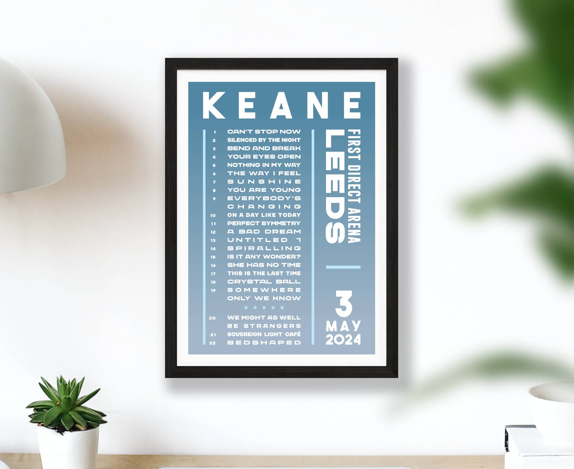 Keane 2024 Setlist Poster Print UK Gig Concert Tour O2 Arena Live Band