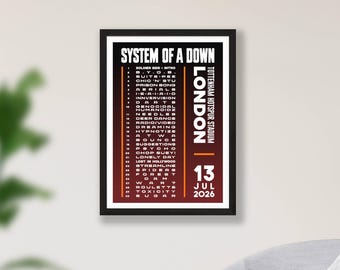 System of a Down 2026 UK Setlist Poster Print – Tottenham Stadium Gig Concert Gift