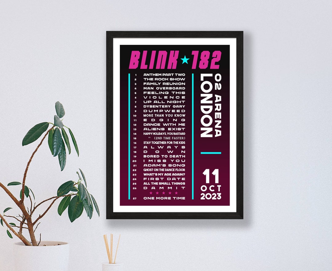 Blink182 2023 UK Setlist Poster Print gigs Concert Tour Live Band