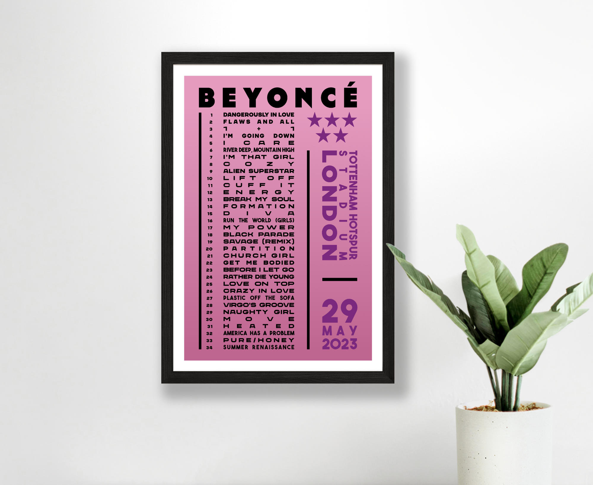 Beyonce 2023 Setlist Poster Designed & Sold By Wedge Antilles Yellow Oralee