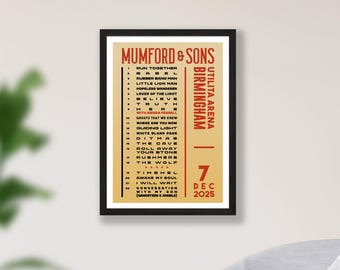 Mumford & Sons 2025 UK Tour Setlist Poster Print – Gigs Concert Arena – Live Band Design Gift