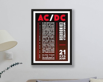 AC/DC 2025 & 2024 UK Ireland Setlist Poster Print – Live Gigs Concert Tour Set List Gift