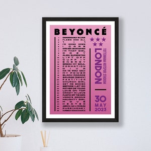 Beyonce 2023 Setlist Poster Prints UK Gig Concert Tour London Live Retro Vintage Design Set List Gift London 30/05/23
