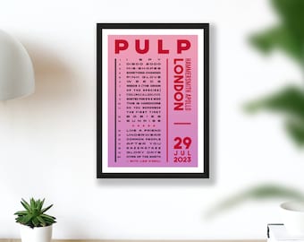 Pulp 2023 Setlist Poster Print – UK Gig Concert Tour – Live Band Retro Vintage Design Set List Gift