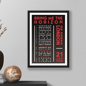 Bring Me The Horizon 2024 UK Setlist Poster Print Gigs Concert Tour Live Band Retro Vintage Design Set List Gift London 21/01/24