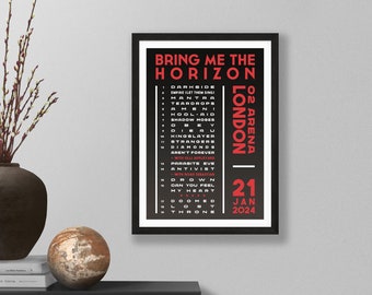 Bring Me The Horizon 2024 UK Setlist Poster Print – Gigs Concert Tour – Live Band Retro Vintage Design Set List Gift
