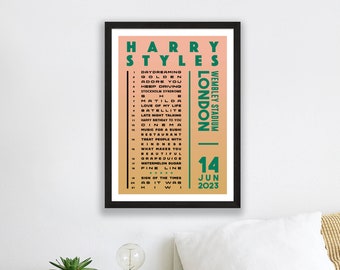 Harry Styles 2023 Setlist Poster Print – UK Gig Concerts Tour – Live Retro Vintage Design Set List