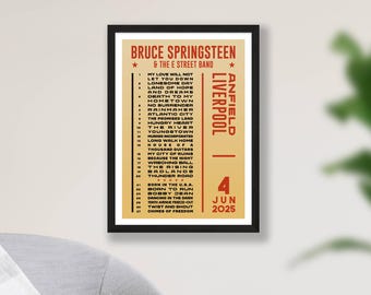Bruce Springsteen 2025, 2024 & 2023 Setlist Poster Print – UK Gig Concert Tour Liverpool Manchester – Live Band Gift