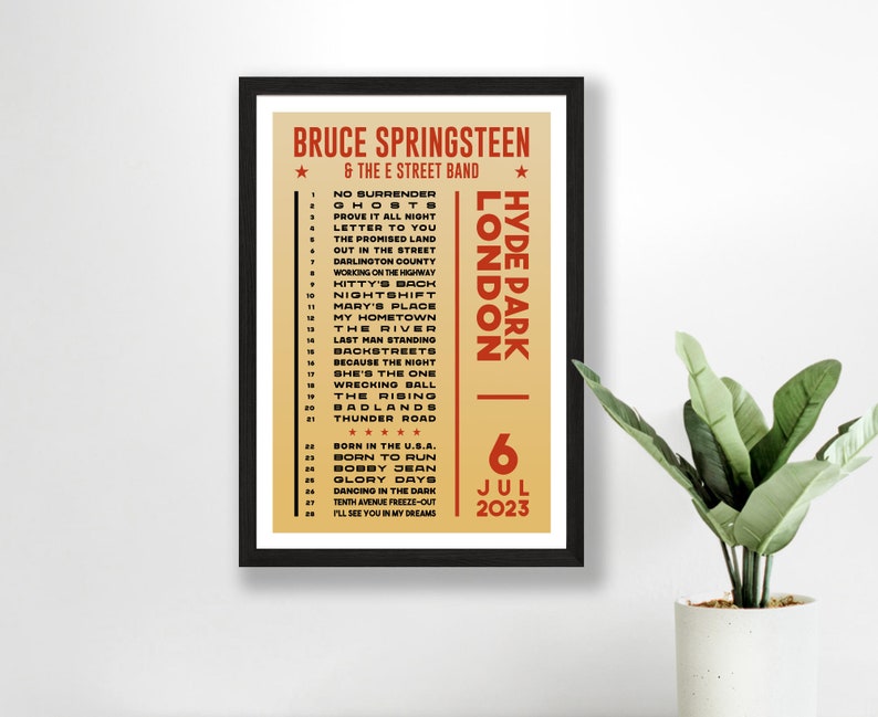 Bruce Springsteen 2023 Setlist Poster Print UK Gig Concert Etsy
