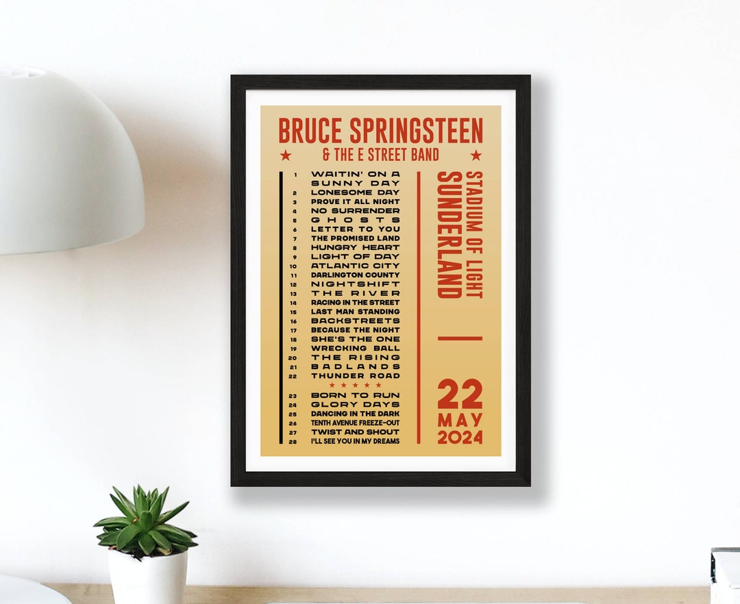 Bruce Springsteen 2023 & 2024 Setlist Poster Print UK Gig Concert Tour