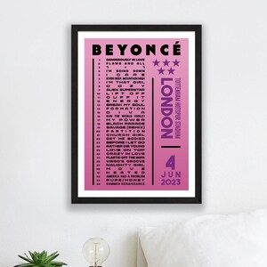 Beyonce 2023 Setlist Poster Prints UK Gig Concert Tour London Live Retro Vintage Design Set List Gift London 04/06/23