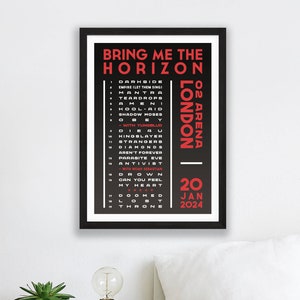 Bring Me The Horizon 2024 UK Setlist Poster Print Gigs Concert Tour Live Band Retro Vintage Design Set List Gift London 20/01/24