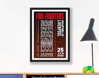 Foo Fighters 2026 Anfield Setlist Poster Print – Gigs Concert Live Set List Gift