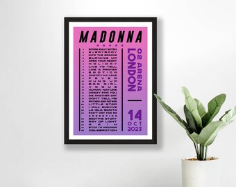 Madonna 2023 UK Setlist Poster Prints – Gig Concert Tour O2 Arena London – Live Retro Vintage Design Set List Gift