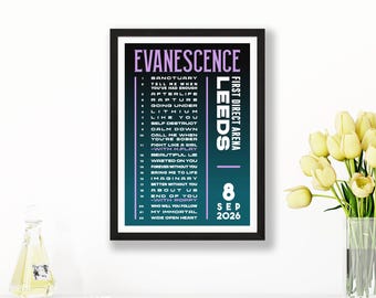 Evanescence 2026 UK Tour Setlist Poster Print – Gigs Concert Arena Live Gift