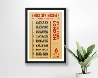 Bruce Springsteen 2023 Setlist Poster Print – UK Gig Concert Tour Hyde Park – Live Band Retro Vintage Design Set List Gift