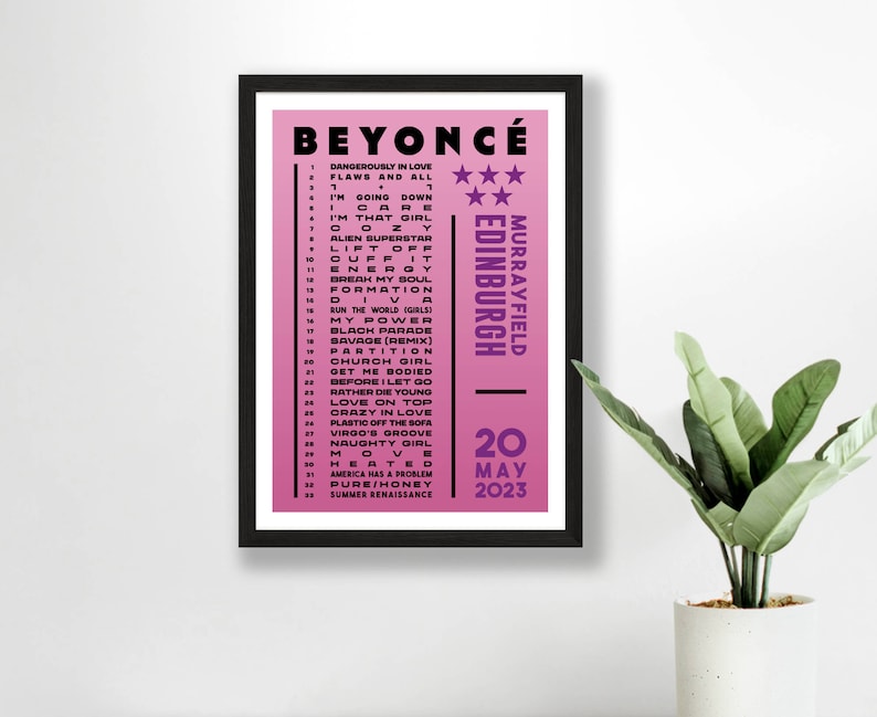 Beyonce 2023 Setlist Poster Prints UK Gig Concert Tour London Live Retro Vintage Design Set List Gift Edinburgh 20/05/23