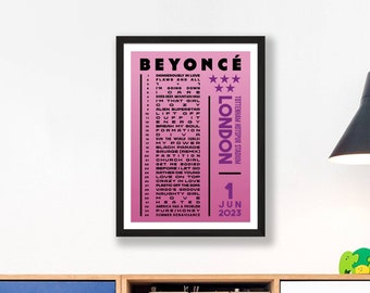 Beyonce 2023 Setlist Poster Prints – UK Gig Concert Tour London – Live Retro Vintage Design Set List Gift