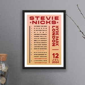 Stevie Nicks 2024 UK Setlist Poster Print – Gigs Concert Tour Live Set List Gift