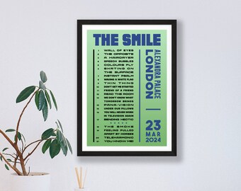 The Smile 2024 Setlist Poster Print – UK Gig Concert Tour Alexandra Palace – Live Band Retro Vintage Design Set List Gift