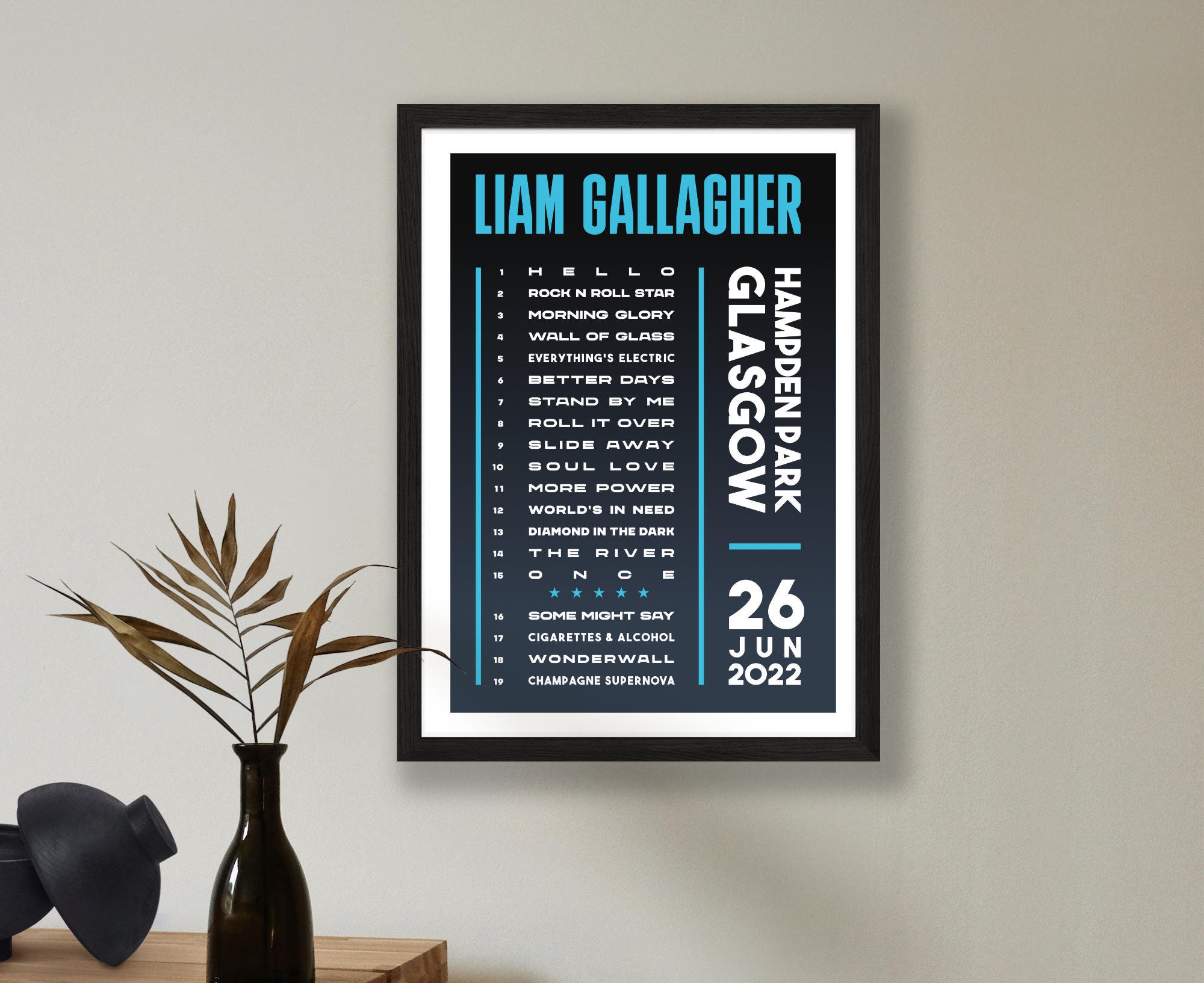 Liam Gallagher 2022 & 2023 Setlist Poster Print UK Gig Concert Tour