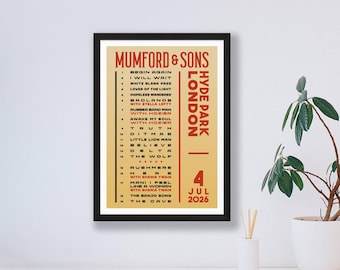 Mumford & Sons 2026 2025 UK Setlist Poster Print – Gigs Concert Arena Live Gift