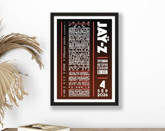 Jay-Z 2026 UK Setlist Poster Print – Tottenham Stadium Gigs Concert Live Gift