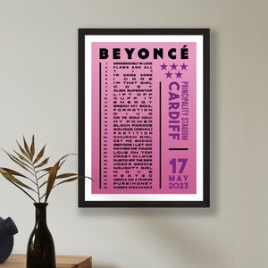Beyonce 2023 Setlist Poster Prints UK Gig Concert Tour London Live Retro Vintage Design Set List Gift Cardiff 17/05/23