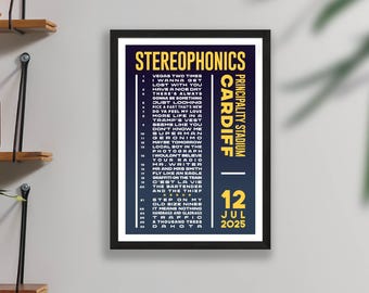 Stereophonics 2025 Setlist Poster Print – Stadium Arena Gigs Concert Tour Live Set List Gift
