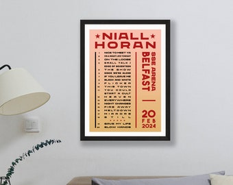 Niall Horan 2024 Setlist Poster Print – UK & Ireland Gig Concerts Tour – Live Retro Vintage Design Set List