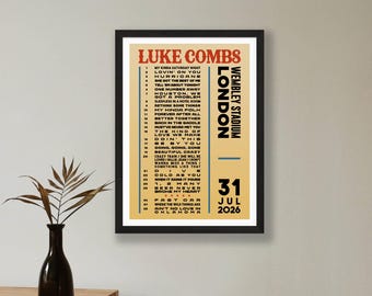 Luke Combs 2026 UK Setlist Poster Print – Wembley Murrayfield Concert Live Gift