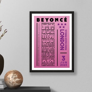 Beyonce 2023 Setlist Poster Prints UK Gig Concert Tour London Live Retro Vintage Design Set List Gift London 03/06/23