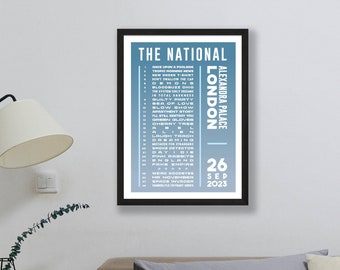 The National 2023 Setlist Poster Print – UK Gig Concert Tour Alexandra Palace – Live Band Retro Vintage Design Set List Gift