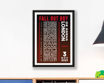 Fall Out Boy 2023 UK Setlist Poster Print – Gigs Concert Tour – Live Band Retro Vintage Design Set List Gift