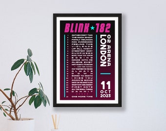 Blink-182 2023 UK Setlist Poster Print – Gigs Concert Tour – Live Band Retro Vintage Design Set List Gift