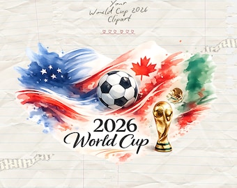 Watercolor World Cup 2026 Trophy PNG, USA Canada Mexico Soccer Graphic, Football Sublimation Design, Digital Download
