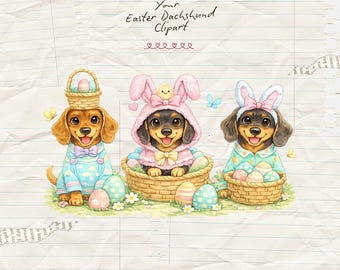 Aquarel paashond png, schattige teckel pasen png, paashaas hond ontwerp, pastel lente honden png, sublimatie downloaden