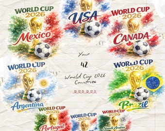 Wereldkampioenschap voetbal 2026 voetballanden PNG-bundel, nationale voetbalteams png, WK 2026 voetbaltypografieontwerpen, digitale download - 42 png